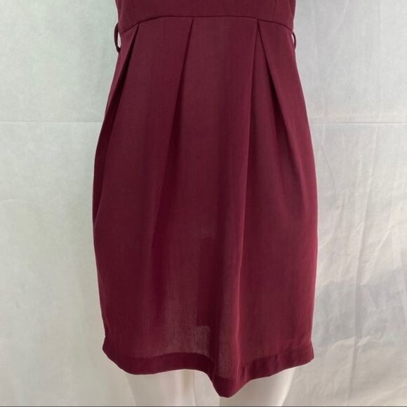 Esley Maroon Body Con Little Party Ruffle Capped Sleeve Dress Size S - Picture 4 of 9